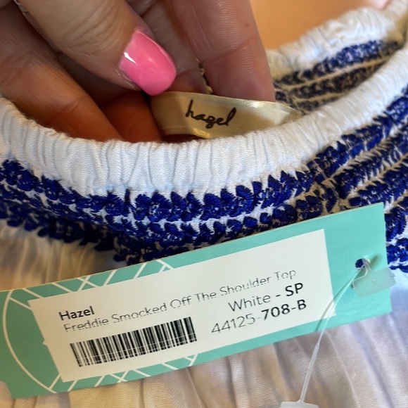 NWT Hazel Freddie smocked off the shoulder top - Picture 7 of 10